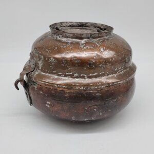 Antique Brass Hinged Container Box Middle Eastern Hand Made Rustic Primitive Dec